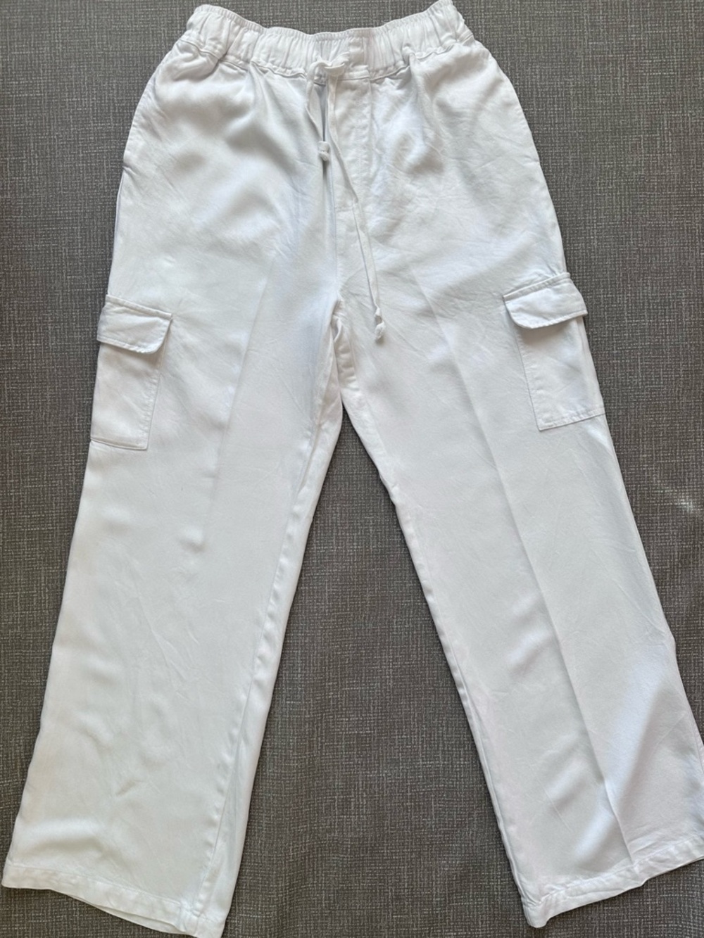 Velvet Heart White Tencel Linen Pull On Cargo Pants Medium Wide Leg Drawstring